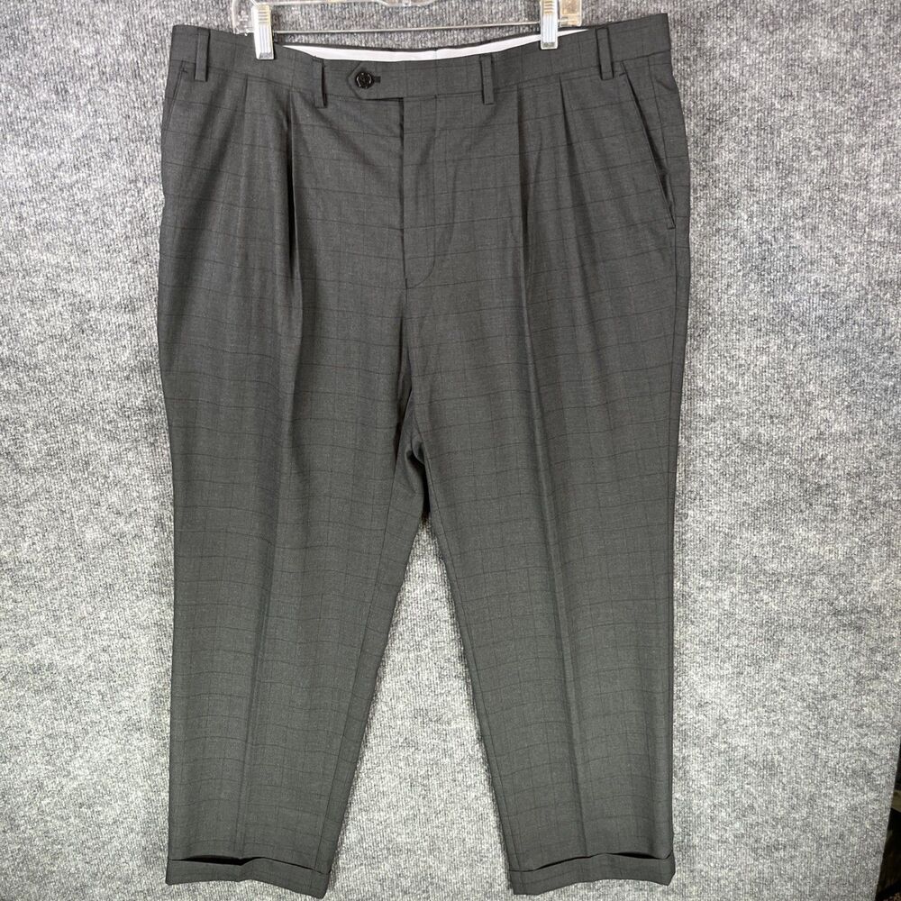 Ralph Lauren Mens Pleated Windowpane Dress Pants 40x30 Gray Career Slacks